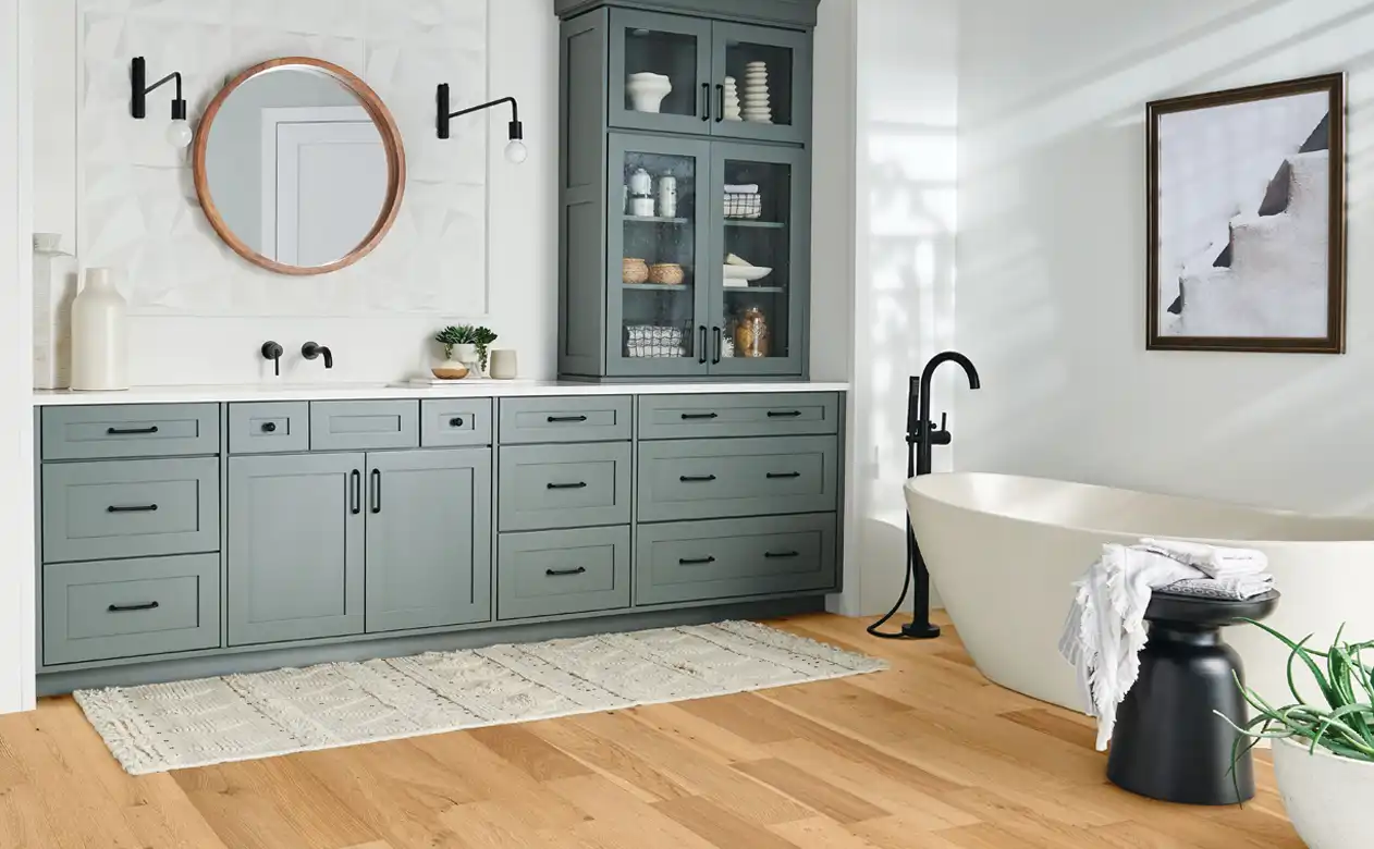 Bathroom with vinyl plank floor. 